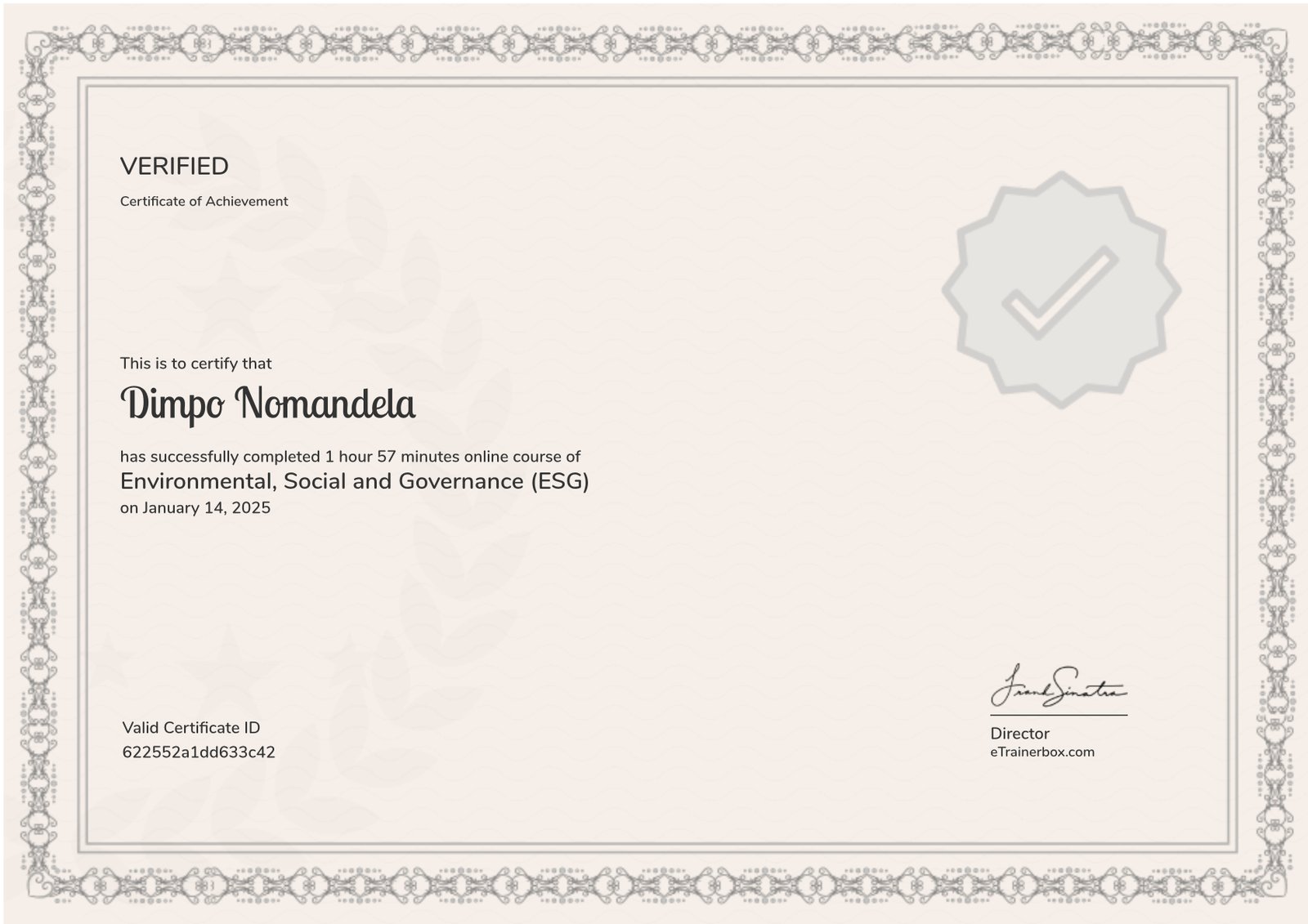 Environmental, Social and Governance (ESG)